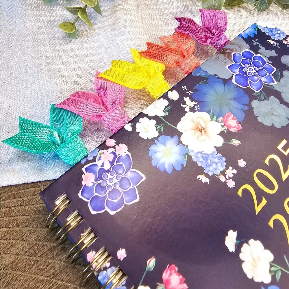 Set of 5 Colorful Elastic Ribbon Jumbo Paperclip Bookmarks